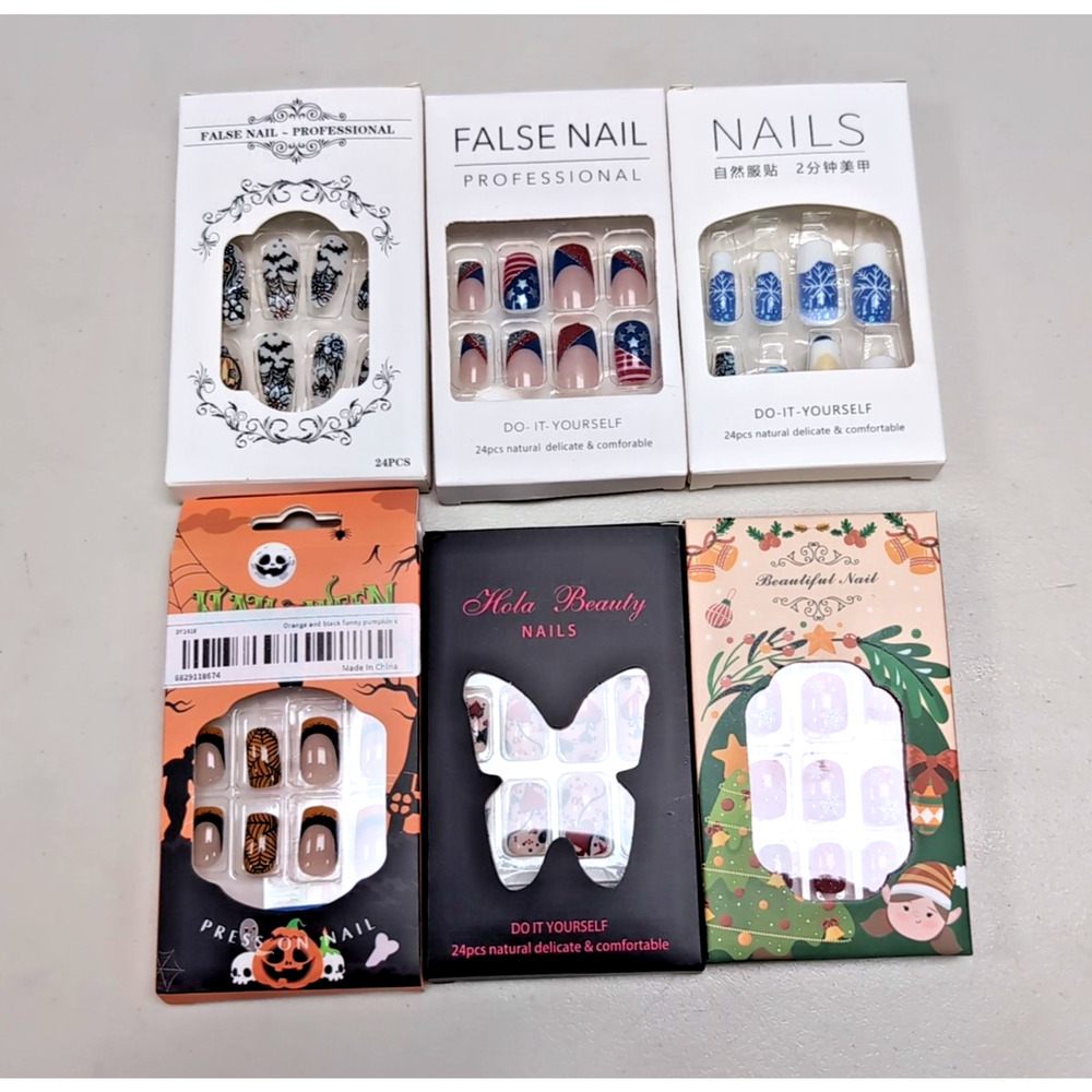 Holiday False Nail Lot of 6 Sets Halloween 4th‎ of July Christmas Valentines Day